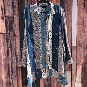 Fred David handkerchief high low sheer blouse 1X